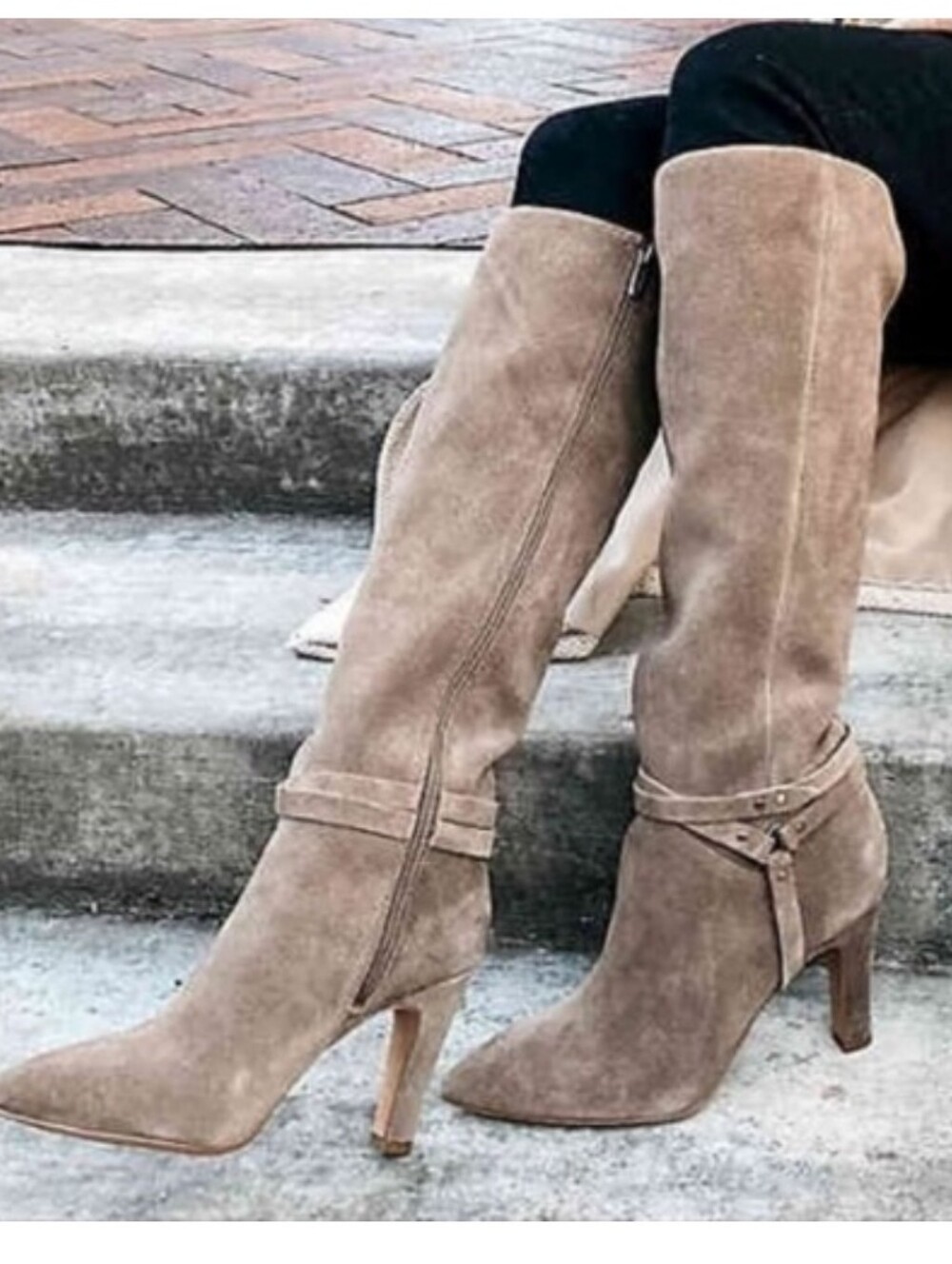 Vince Camuto Suede Tan Pointy Toe Heeled Boots Size 7